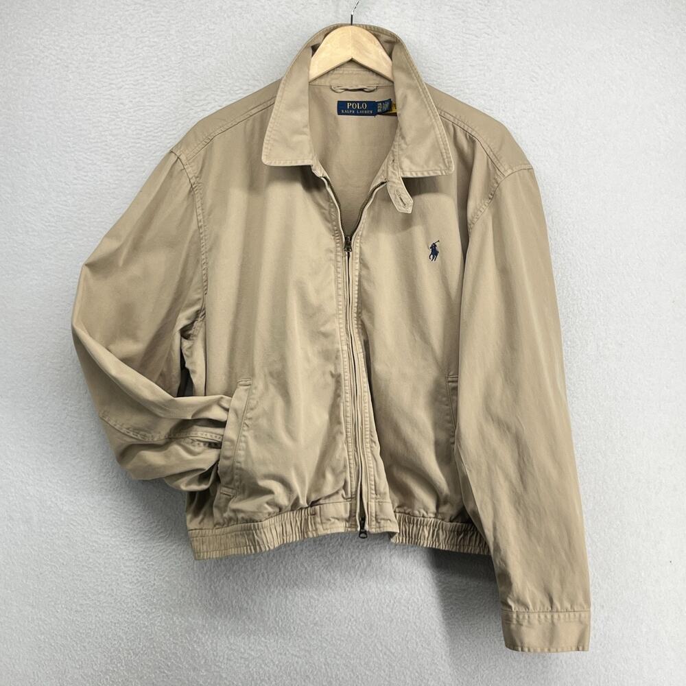 POLO RALPH LAUREN Jacket Mens XXL Harrington Full Zip Twill Cotton Khaki Brown